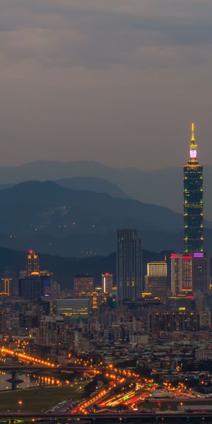Phone wallpaper: Cities, Night, Mountain, Taiwan, Taipei, Man Made, Taipei 101 free download