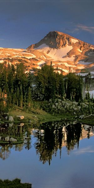 Phone wallpaper: Mountains, Snow, Mountain, Lake, Reflection, Forest, Earth free download