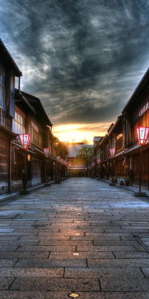 Beautiful Sunset Over Kanazawa: A Tranquil Japanese Street Scene