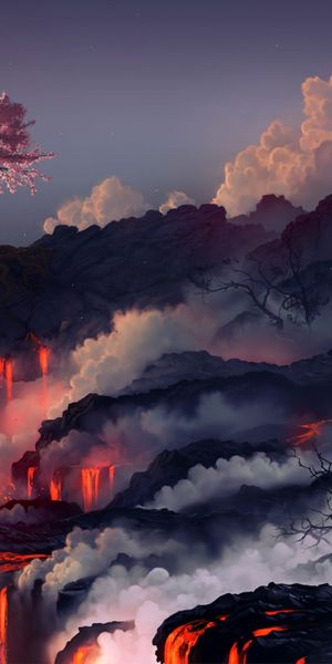 Lava Landscape with Sakura Blossom – A Magic: The Gathering Inspired Scene