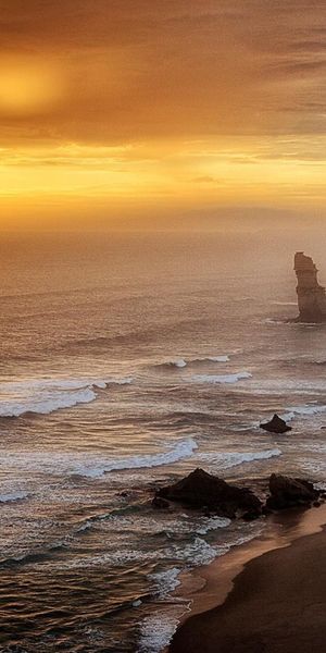 Phone wallpaper: Sunset, Sea, Beach, Horizon, Ocean, Earth, Australia, The Twelve Apostles free down