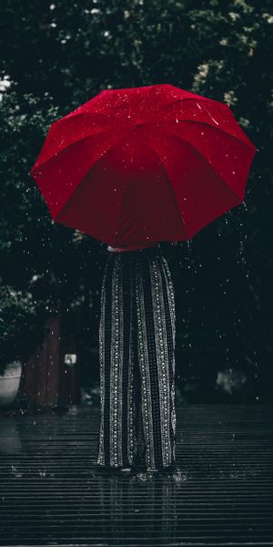 Girl with Red Umbrella in Rain - Perfect Phone Wallpaper