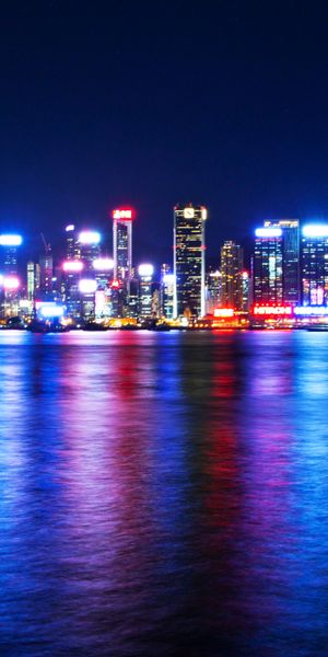 Phone wallpaper: Hong Kong, Skyscraper, Building, Cities, Light, Man Made, Night, Reflection, City f