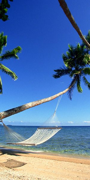 Serene Beach Hammock Scene - Perfect iPhone Wallpaper in 4K Resolution