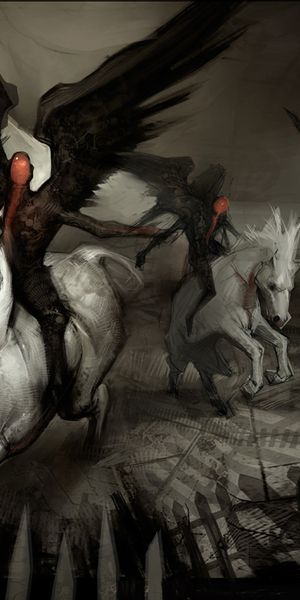 Epic Apocalypse with Dark Angels Riding White Horses