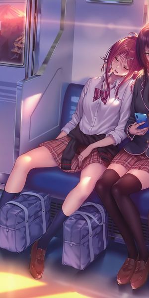 Phone wallpaper: Anime, Sunset, Girl, School Uniform free download