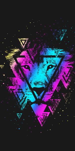 Vibrant Multicolored Lion Art in Geometric Triangle Style