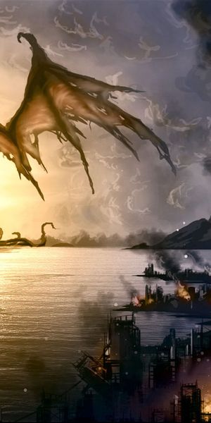 Phone wallpaper: Cthulhu, Demon, Fantasy, City, Dark free download