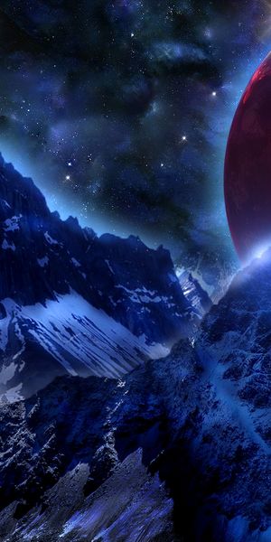 Phone wallpaper: Landscape, Stars, Mountain, Space, Planet, Sci Fi free download