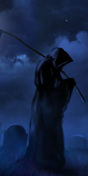 Mysterious Grim Reaper Phone Wallpaper: Dark Graveyard Atmosphere