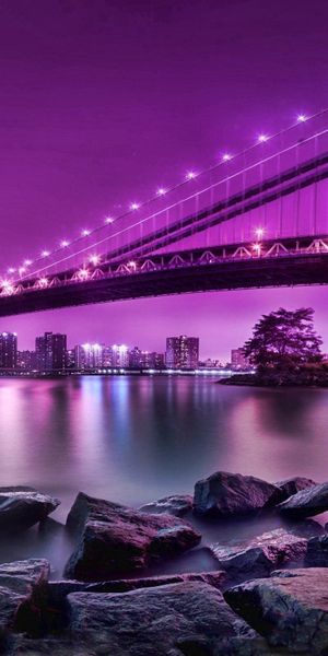 Phone wallpaper: City On The Water, Reflection, Cities, Stones, City, Bridge, Rivers free download
