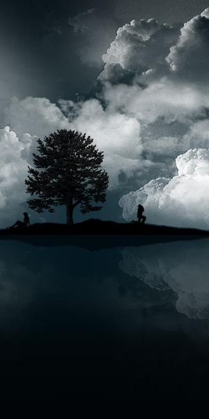 Serene Tree with Dramatic Clouds - Artistic Nature Wallpaper