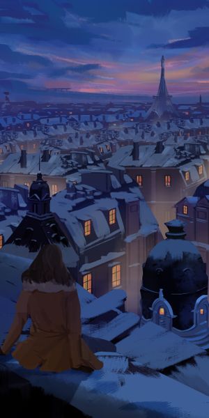 Ultra HD Night Rooftop Scene with a Girl and City Lights