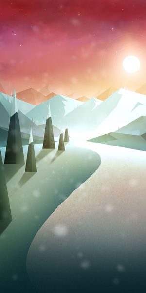 Beautiful Snowy Mountain Sunset with Road