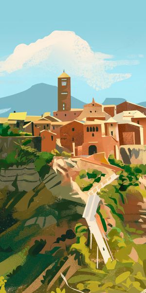 Beautiful hilltop village wallpaper featuring a lock and artistic buildings