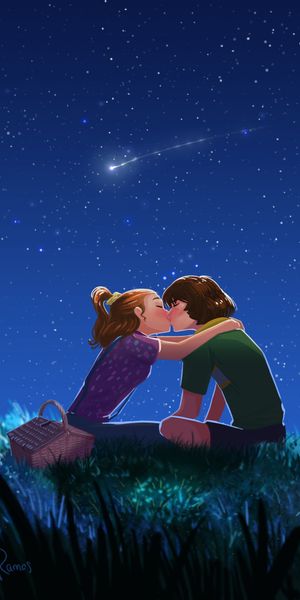 Romantic Kiss Under a Starry Sky - A Beautiful Mobile Wallpaper