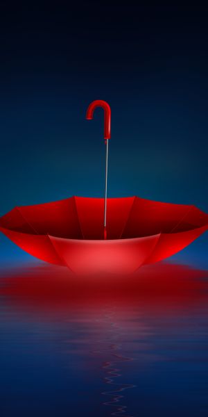 Amazing Red Umbrella in Calm Sea - Ideal for Your Phone Wallpaper