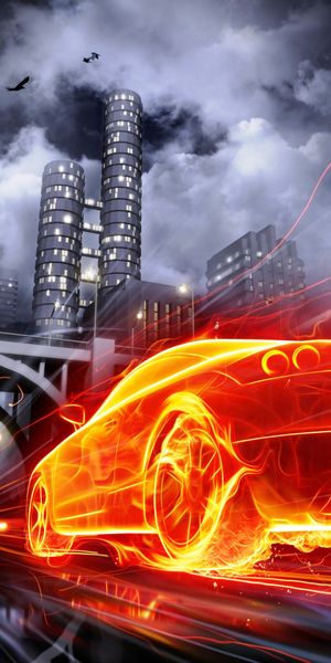 Phone wallpaper: Vehicles, Car, Night, Flame, Artistic free download