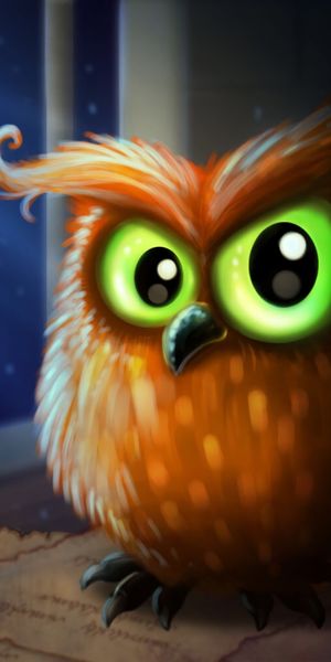 Adorable owl with vibrant green eyes - Ideal iPhone wallpaper