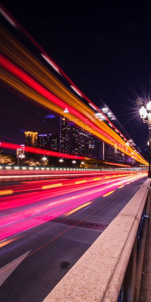 Phone wallpaper: Cities, City, Long Exposure, Road, Shine, Night, Light free download