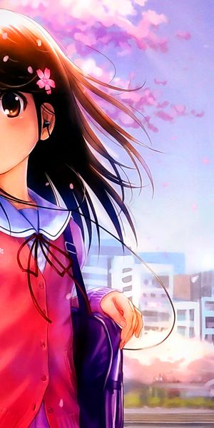 Anime Girl Surrounded by Cherry Blossoms - Perfect Mobile Wallpaper