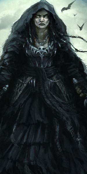 Dark Witch Holding Knives Under the Full Moon