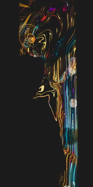 Vibrant 4K Phone Wallpaper with Distorted Stripes and Dark Motifs