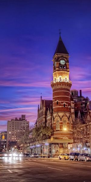 Phone wallpaper: Building, Cities, Road, Cars, Night, New York free download