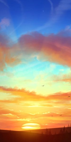 Phone wallpaper: Sunset, Trees, Horizon, Sun, Landscape, Art free download
