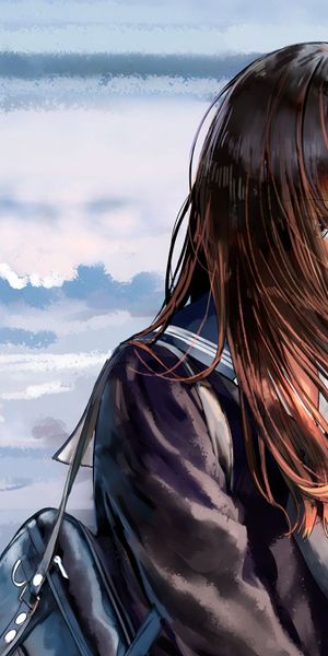 Anime Girl with Brown Hair in School Uniform - Captivating Wallpaper