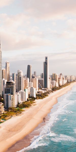 Coastal City Skyline at Sunset