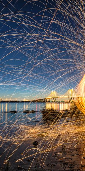 Phone wallpaper: Night, Bridge, Fireworks, Photography free download