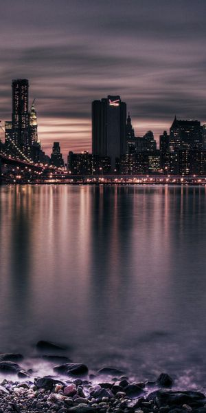 Breathtaking View of Manhattan and Brooklyn Bridges at Dusk