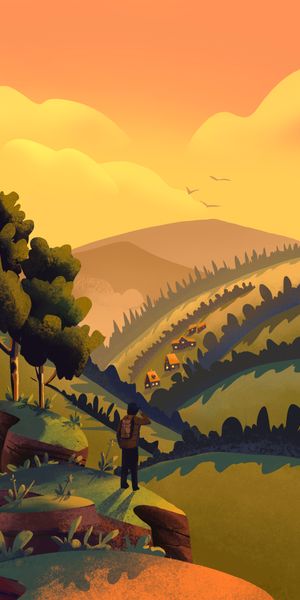 Phone wallpaper: Tourist, Mountains, Landscape, Nature, Art free download