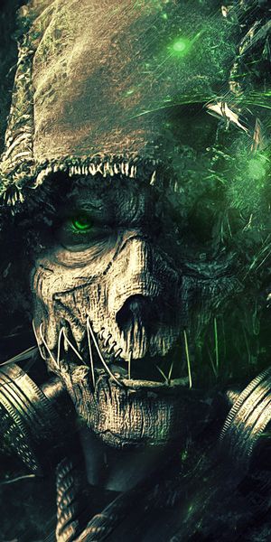 Creepy Scarecrow Batman with Glowing Green Eyes