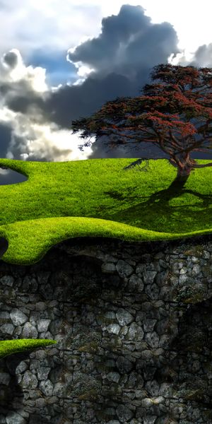 Enchanting Fantasy Tree Landscape Phone Wallpaper - High-Quality Visuals