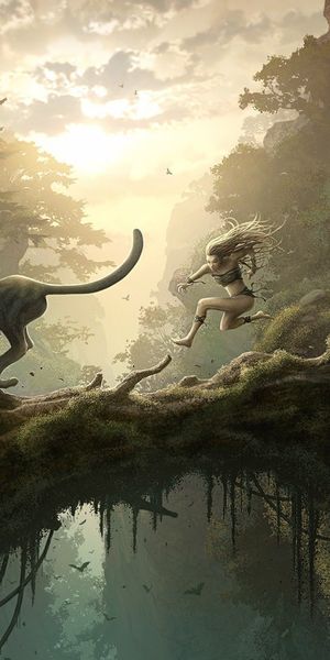Epic Fantasy Landscape with Running Creatures