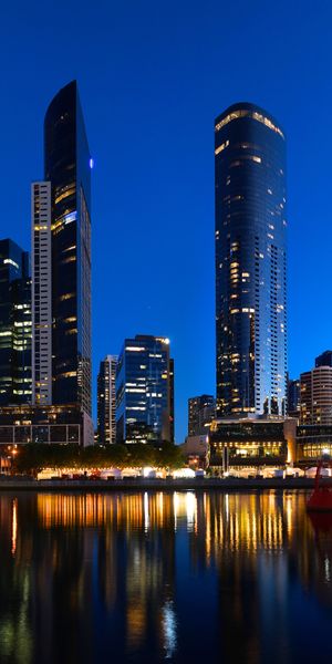 Phone wallpaper: Reflection, Cities, Lights, Skyscrapers, Architecture, Night free download