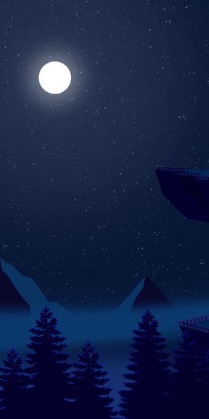 Enchanting Night Forest with Mountains and Full Moon Wallpaper