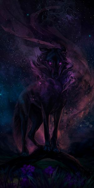 Majestic Dark Wolf in Night Art