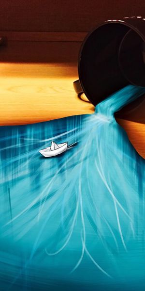 Phone wallpaper: Mug, Nautilus, Cup, Ship, Surface, Art free download