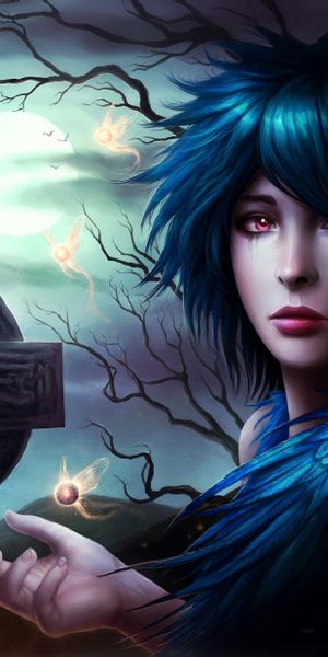 Gothic Fantasy Wallpaper Featuring a Blue-Haired Fairy and Cross