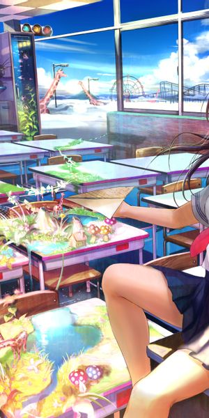 Anime Girls in a Vibrant Classroom Setting