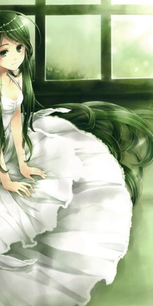 Phone wallpaper: Bride, Wedding, Girl, Dress, Green Hair, Green Eyes, Anime free download