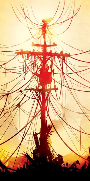 Phone wallpaper: Post, Pillar, Wire, Wires, Shine, Light, Silhouette, Art, Vector free download