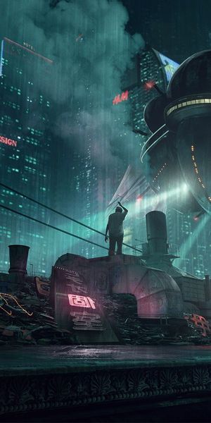 Futuristic Cyberpunk City at Night with Rain and Vehicles