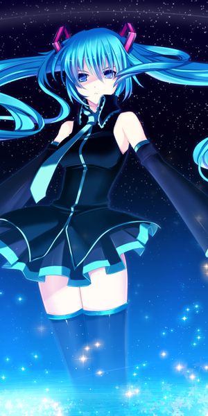 Enchanting Vocaloid Phone Wallpaper Featuring Hatsune Miku Under a Starry Sky