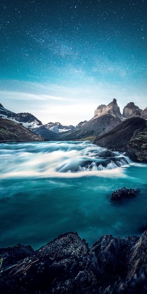 Serene Torres del Paine National Park Wallpaper: Waterfalls and Lakes