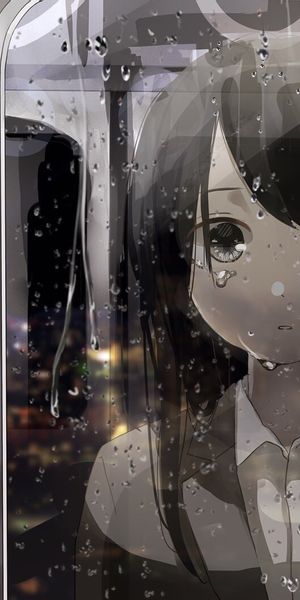 Phone wallpaper: Anime, Rain, Night, Reflection, Original free download