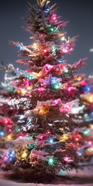 Beautiful Christmas Tree Decorated with Bright Holiday Lights